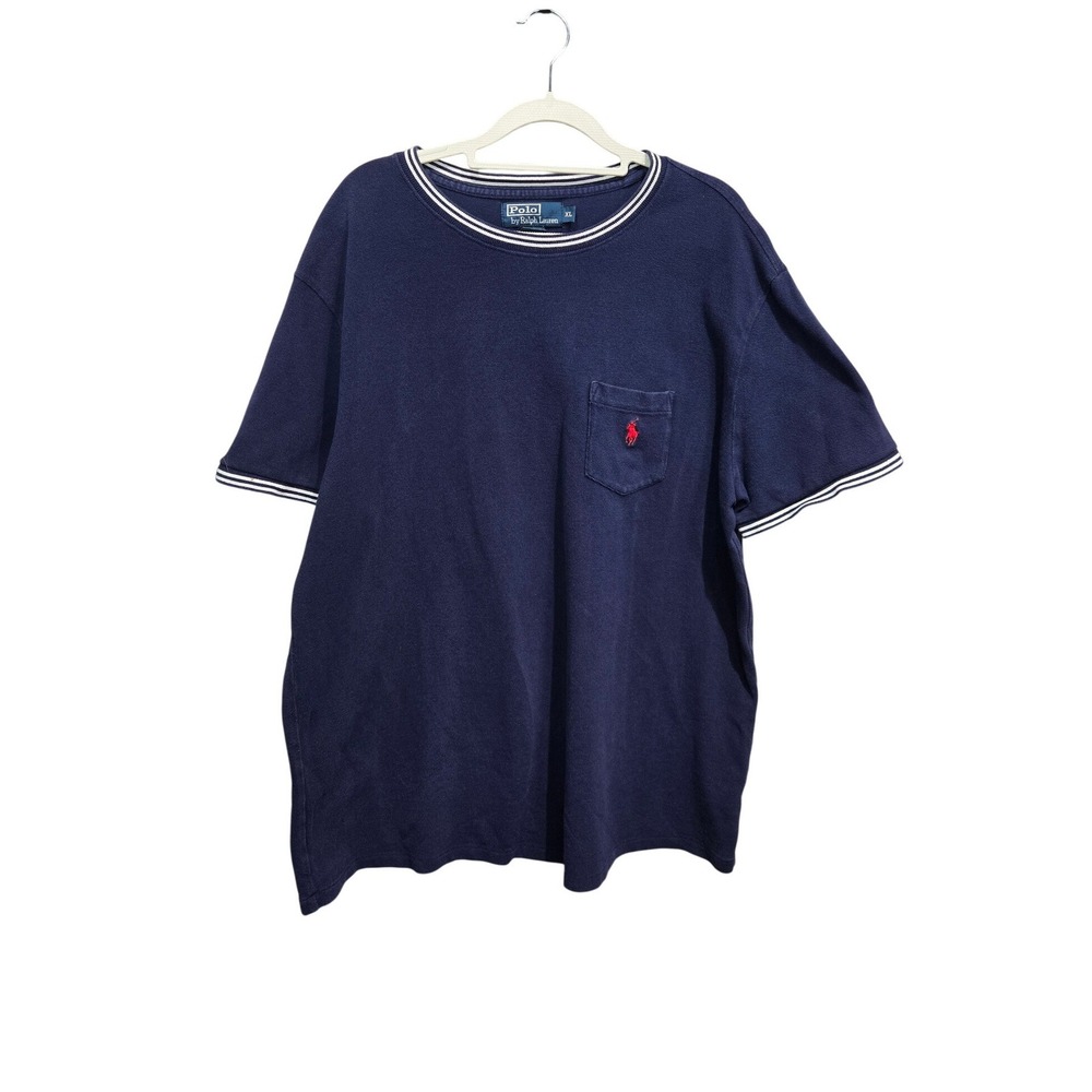 Polo Ralph Lauren Pocket T-Shirt Mens XL Navy Blue Ringer Trim Pique Cotton